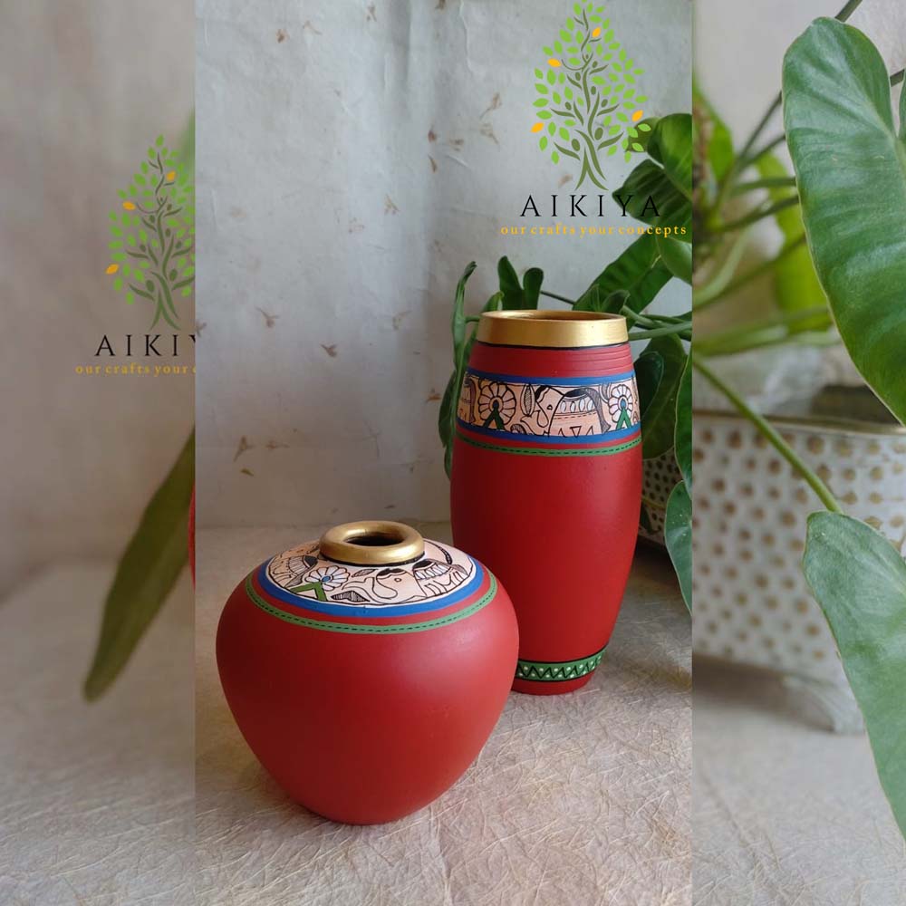 Miniature Red And Gold Round Pot