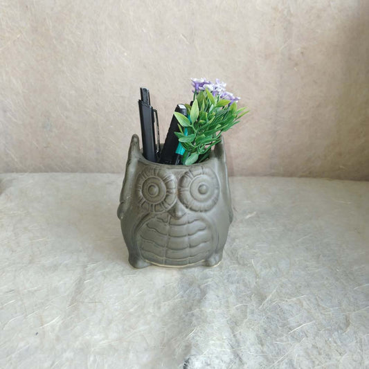 Owl Planter Pen Holder Blue