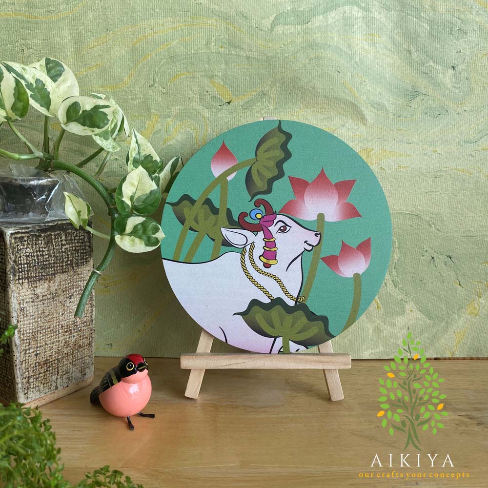Cow with Lotus Blooms - Green (with stand)