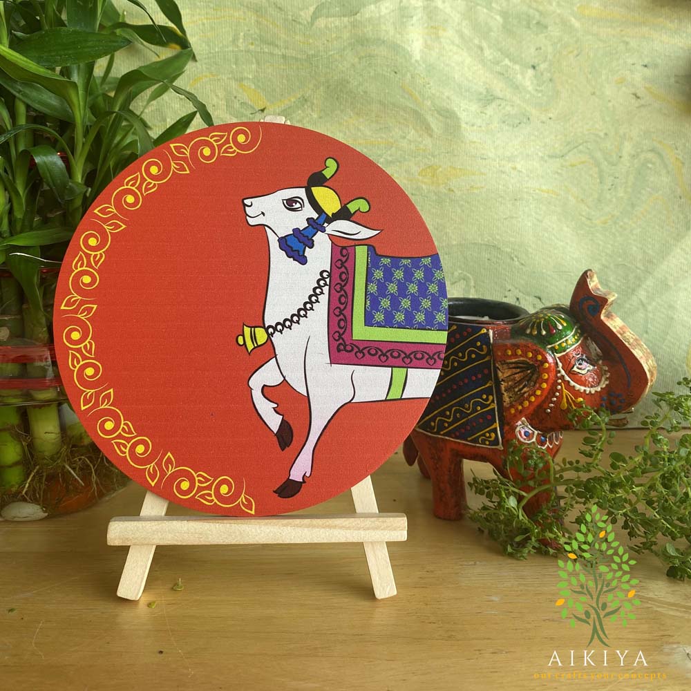 Cow with Kollam - Orange (with stand)