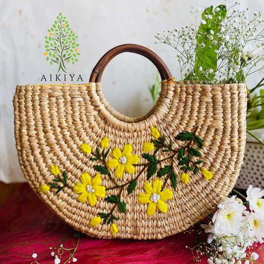 Kauna Grass Hand Bag - Yellow Flowers