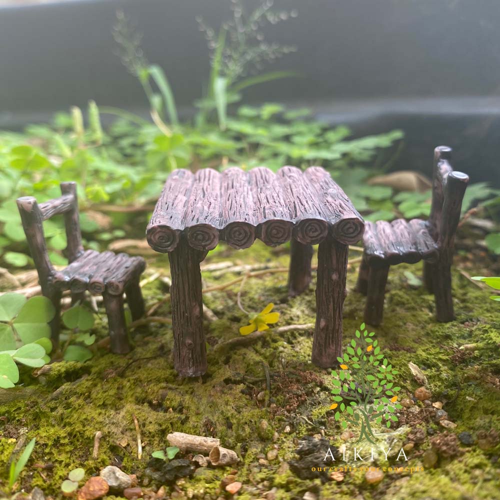 Miniature Wooden Log Table Set