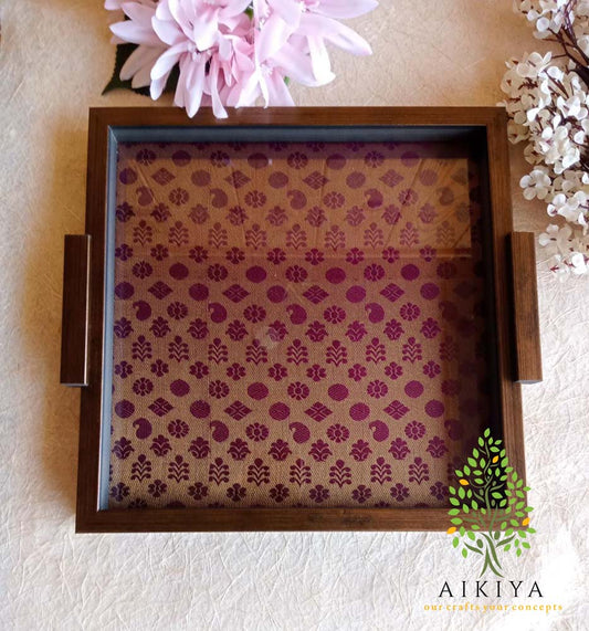 Square Tray - Maroon Brocade