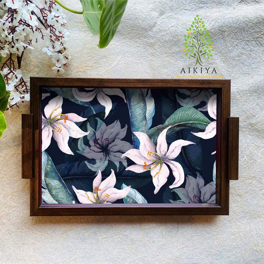 Rectangular Tray - Lillies On Black