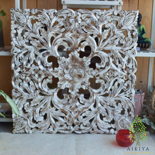 Sarang Fine Carved Square Jali Panel Fine White 24"