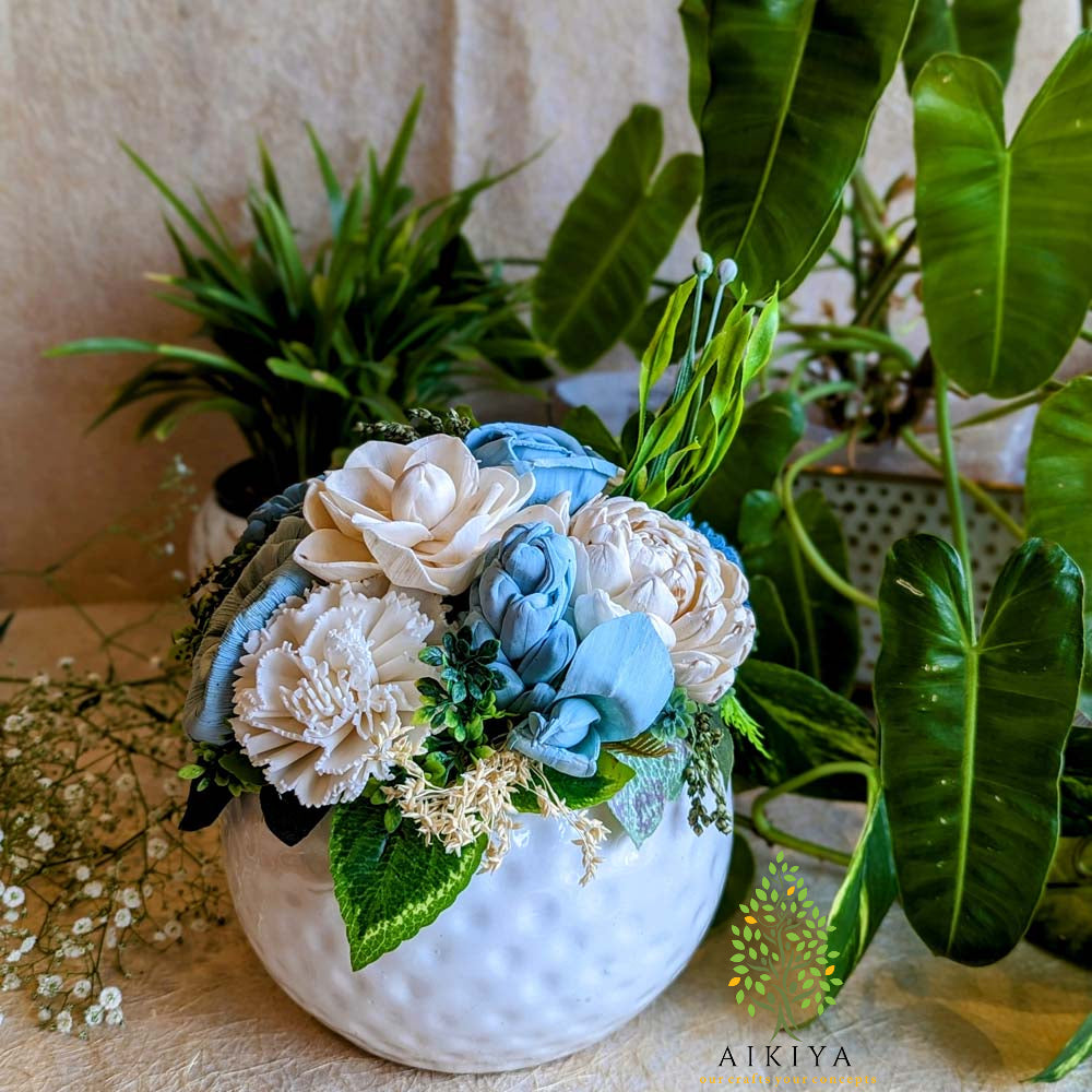 Shola Flower Arrangement - Aria In Baby Blue And Cream