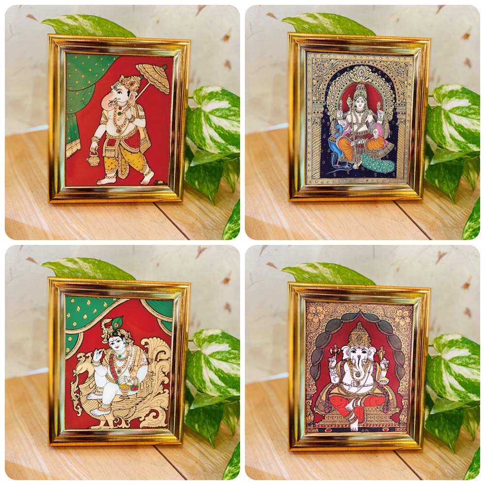 Ganesh,Murugan,Ganesh With Umbrella,Krishna On Hamsa.Individual Gift Box Minimum Order Pack 4