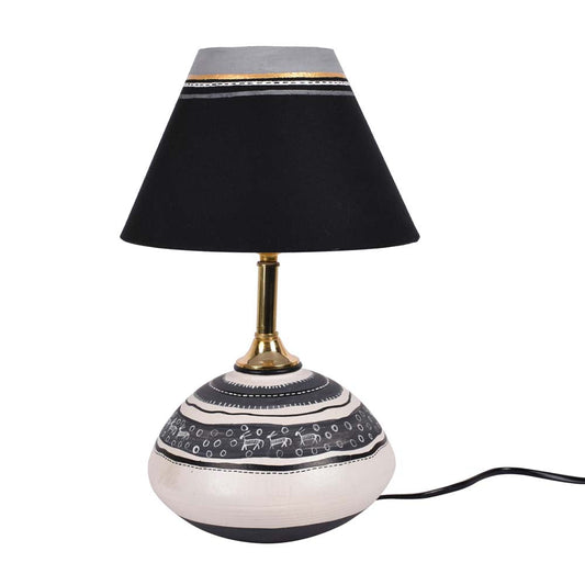 Table Lamp B&W Earthen Handcrafted With Black Shade