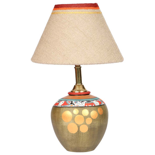 Table Lamp Earthen Handcrafted With Brown Shade