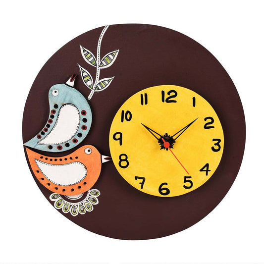 Wall Clock Handcrafted Wooden Tribal Art With Birds Motif