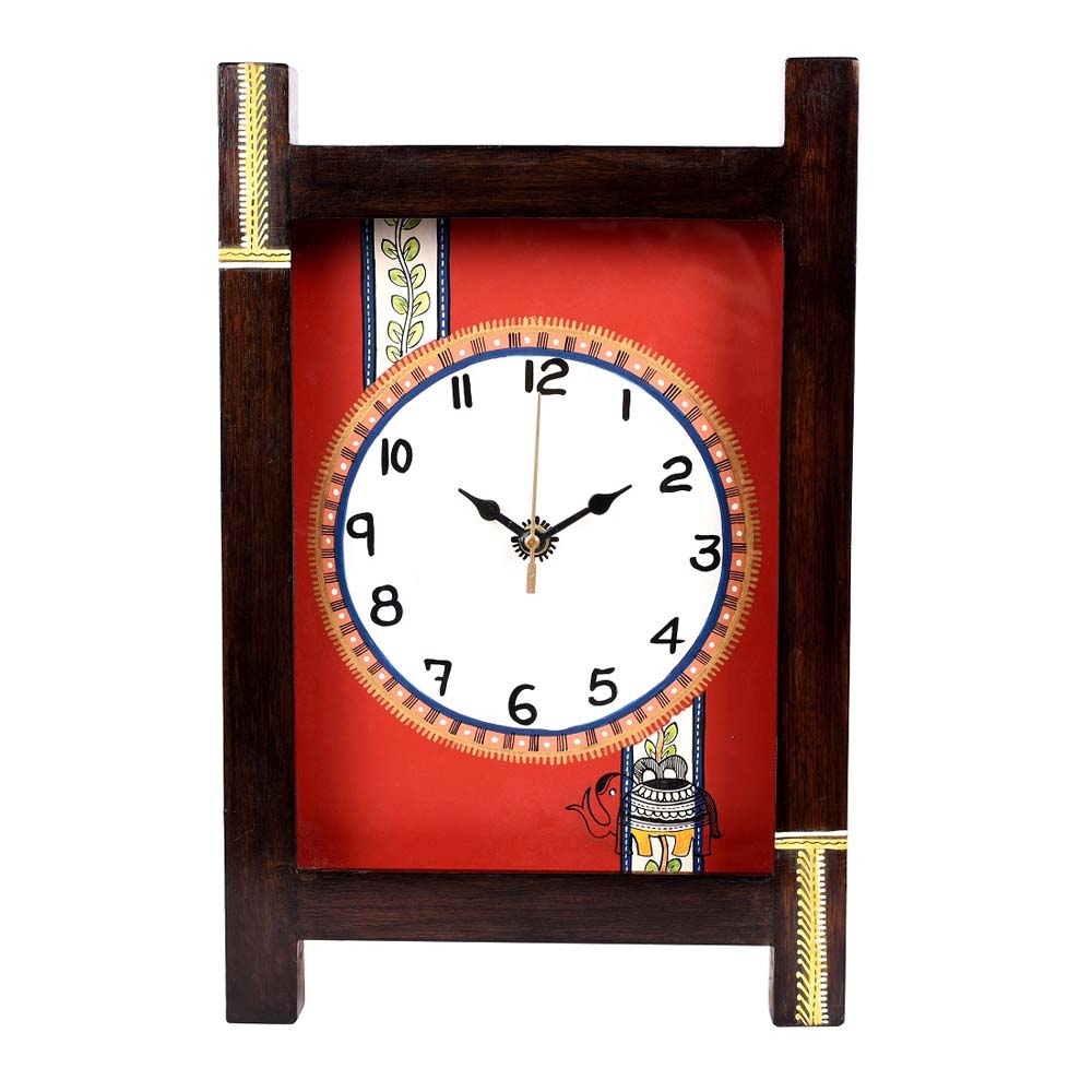 Wall Clock Handcrafted Wooden Tribal Art With Glass