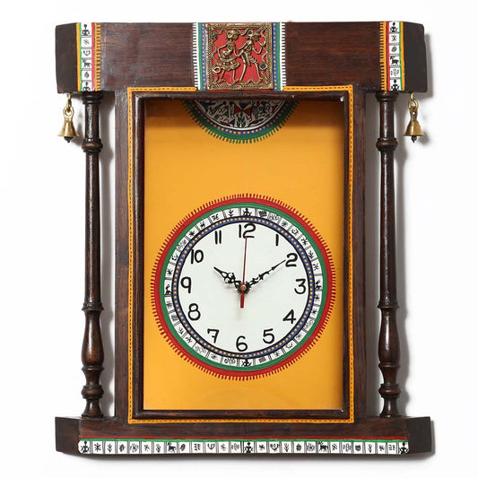 Wall Clock Handcrafted Warli Art Ylo Dial With Glass Frame