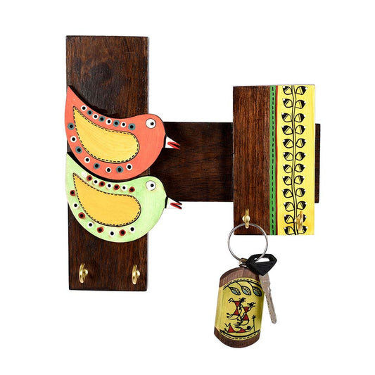 Key Holder Handcrafted Tribal Art Bird Theme 4 Keys