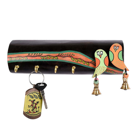 Key Holder Handcrafted Tribal Art Bird Theme 4 Keys