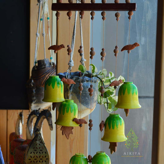 Terracotta Wind Chime - Green and Yellow